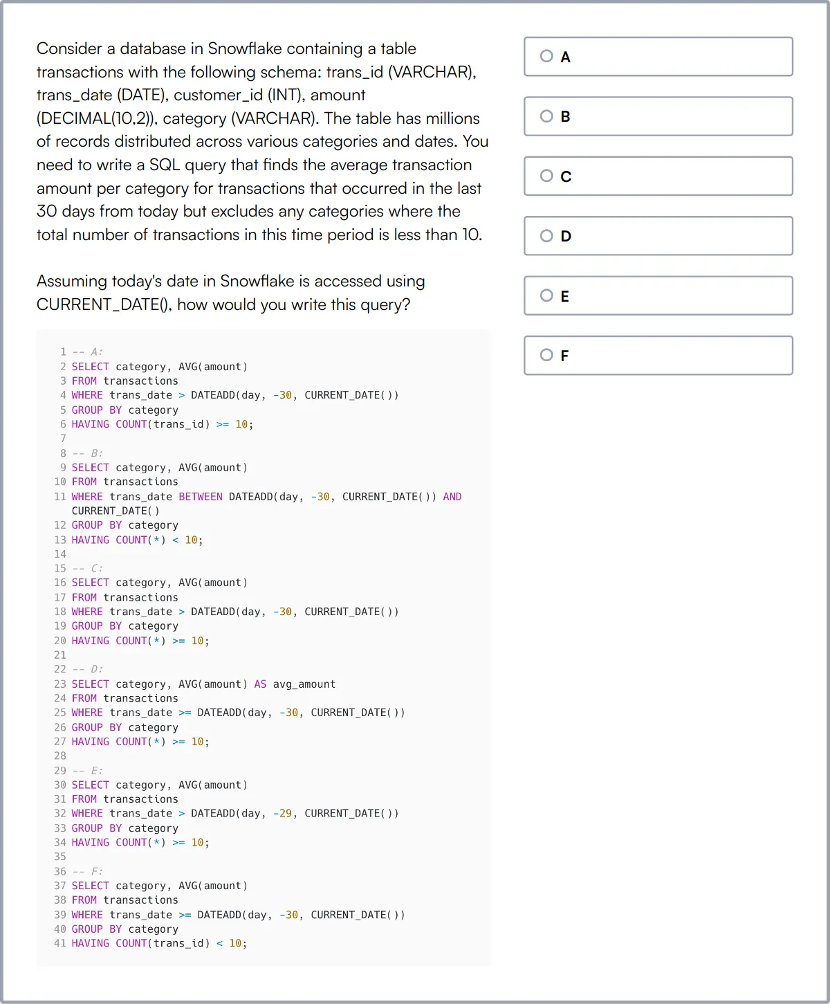 Snowflake Online Assessment Test sample question