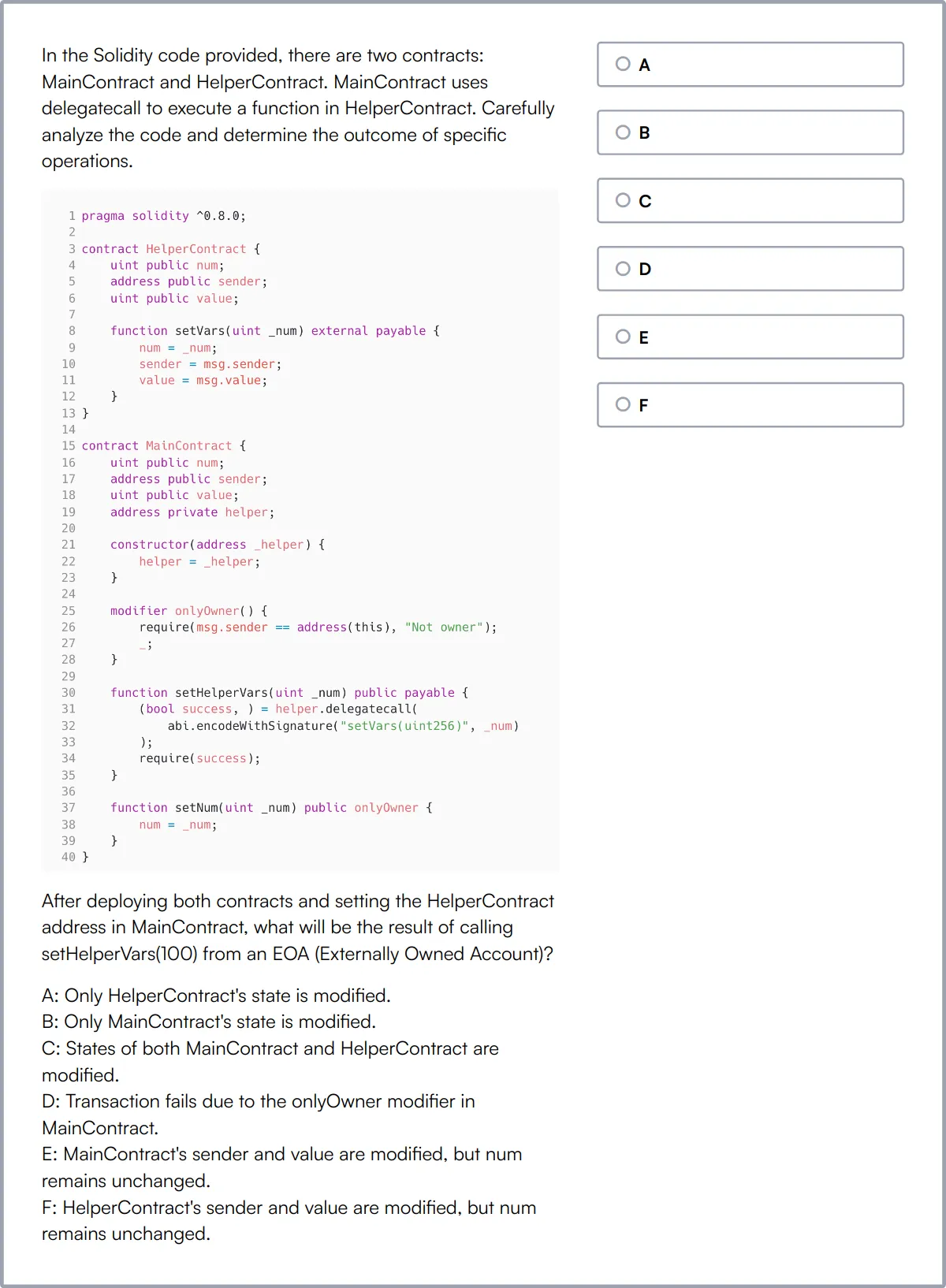 Solidity Test sample question