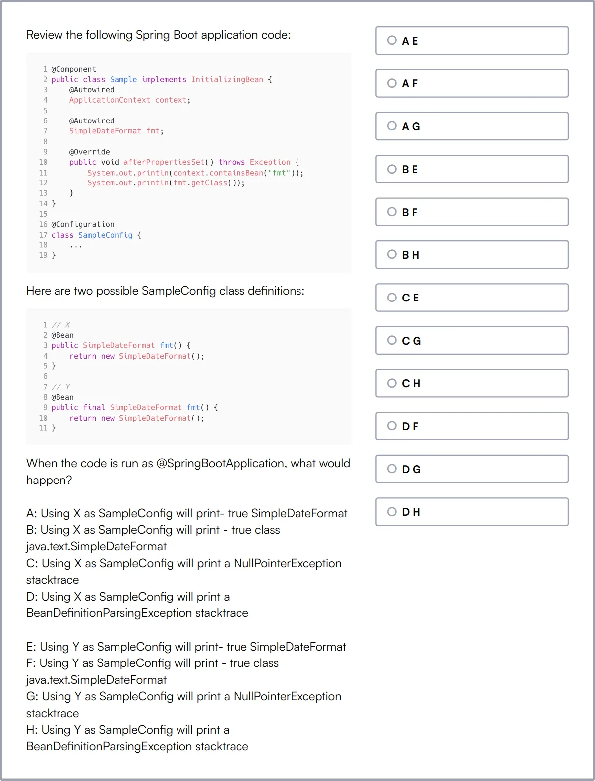 Java & Spring Online Test sample question