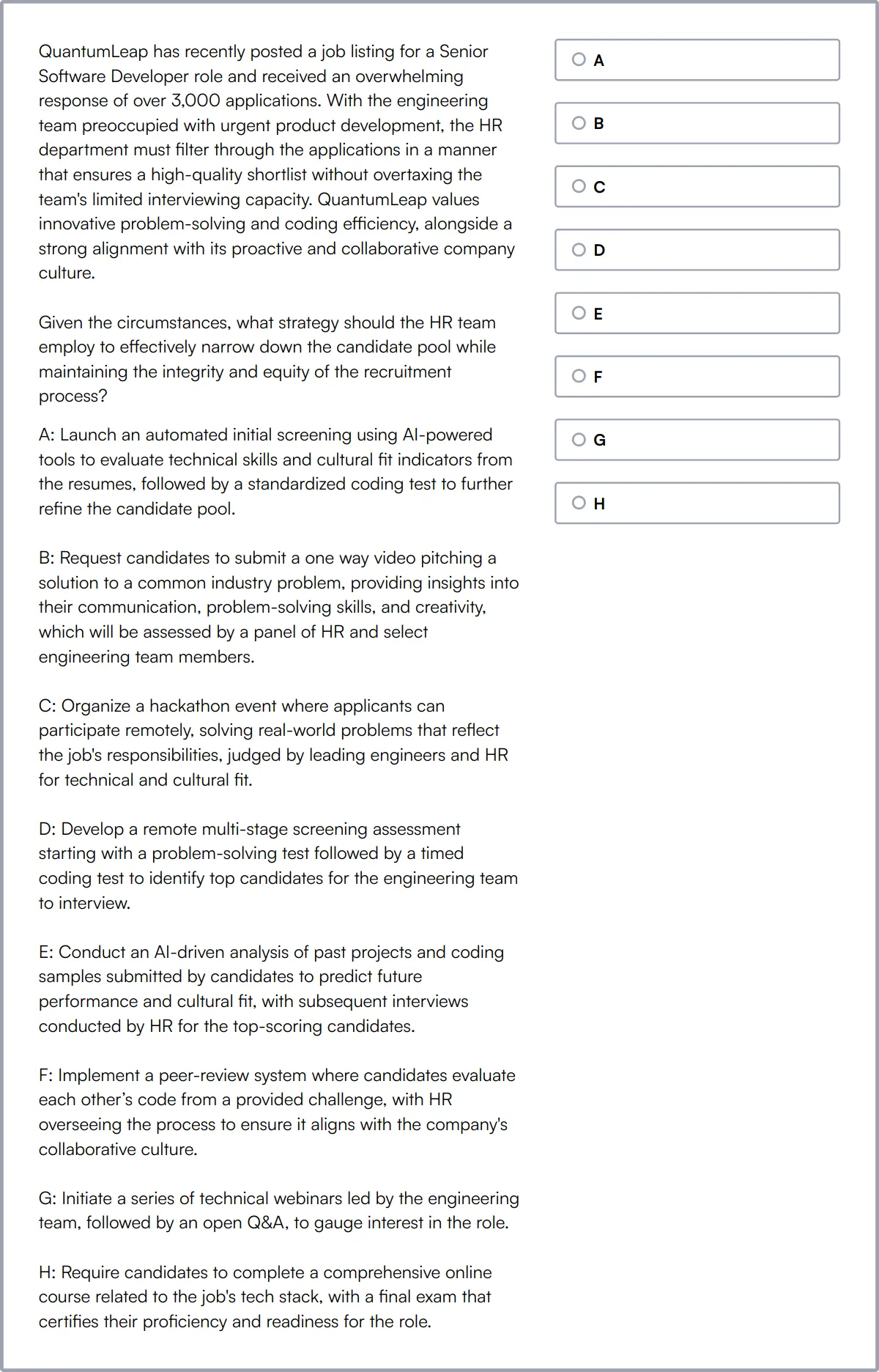 HR Test sample question