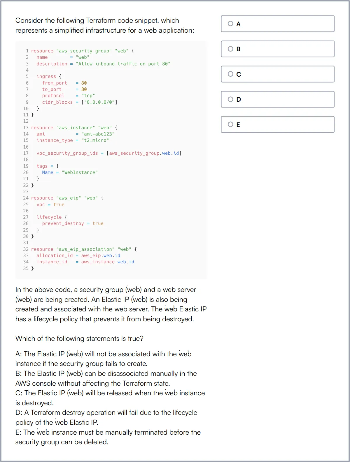 Terraform Online Test sample question