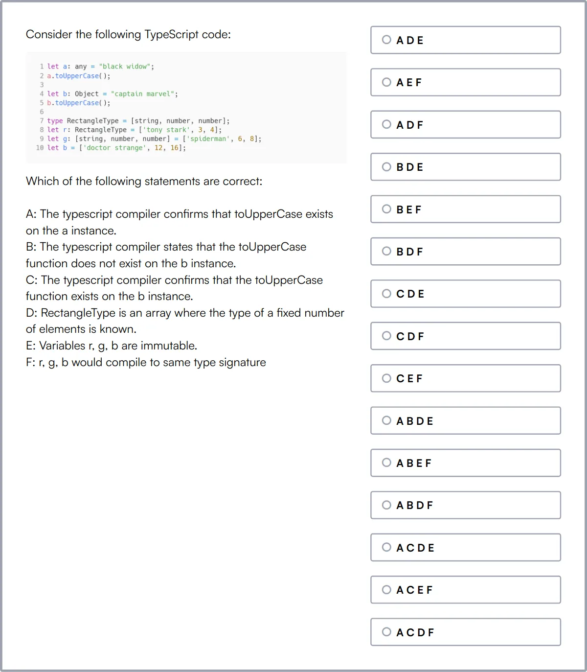TypeScript Online Test sample question