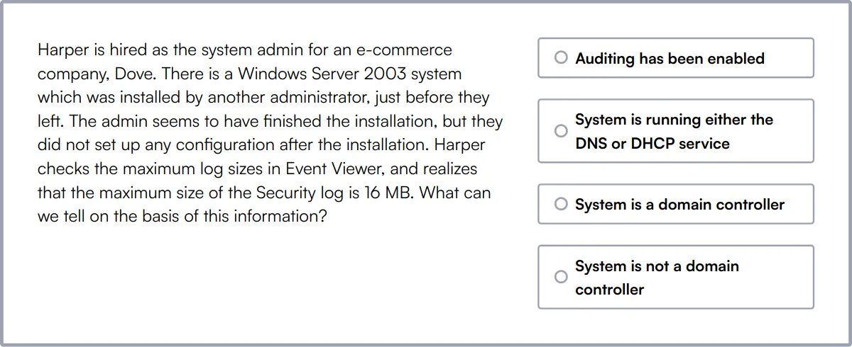 Windows System Administration Online Test sample question