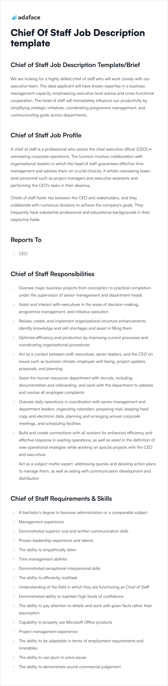 Chief Of Staff Job Description Template Adaface Chief Of Staff Job Description Template Adaface