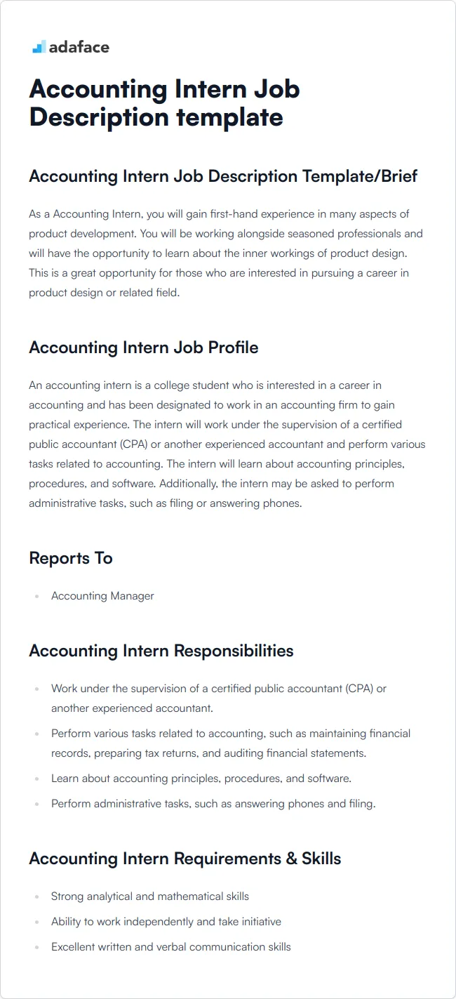 Accounting Intern Job Description Template Adaface