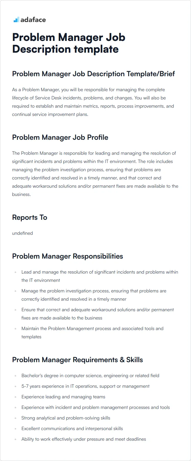 Problem Manager Job Description