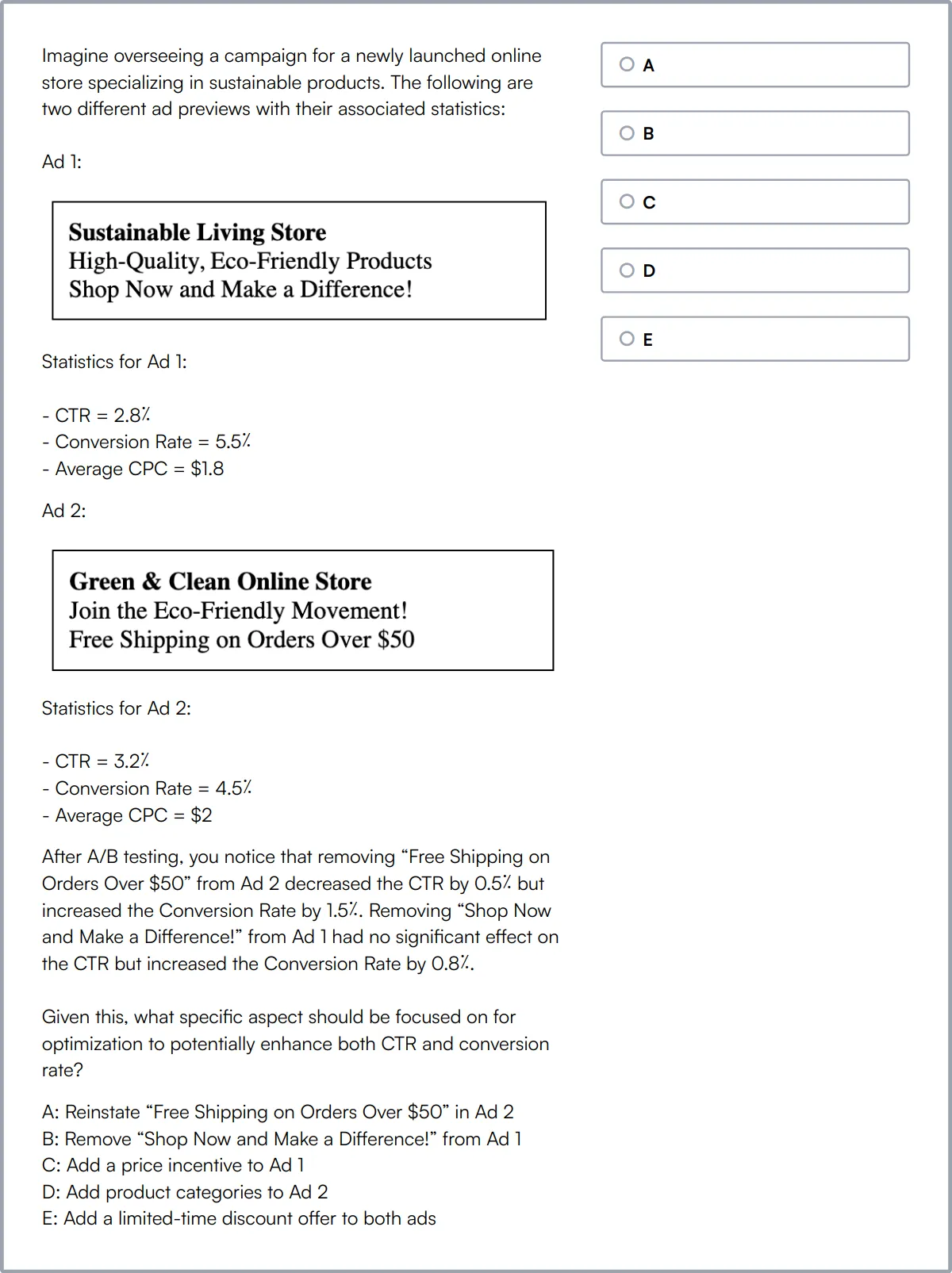 PPC Assessment Test sample question