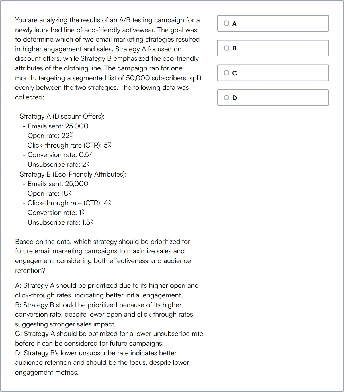 Marketing Analysis Test sample question