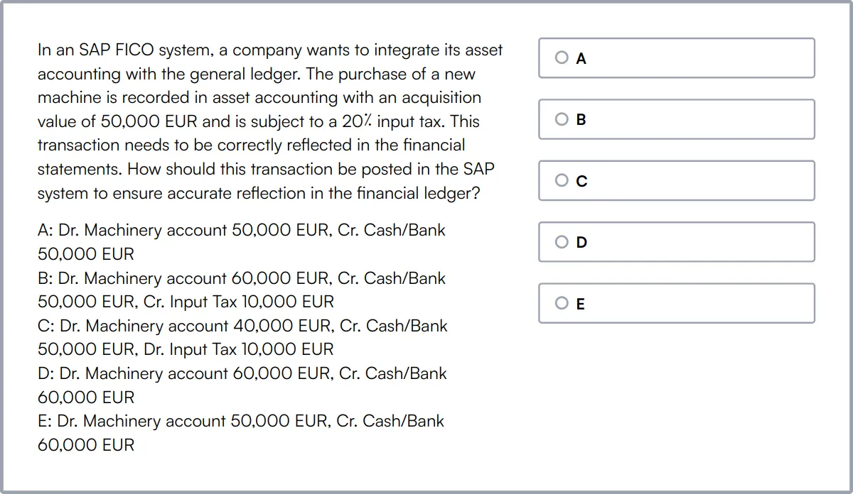 SAP FICO Test (Financial Accounting & Controlling) sample question