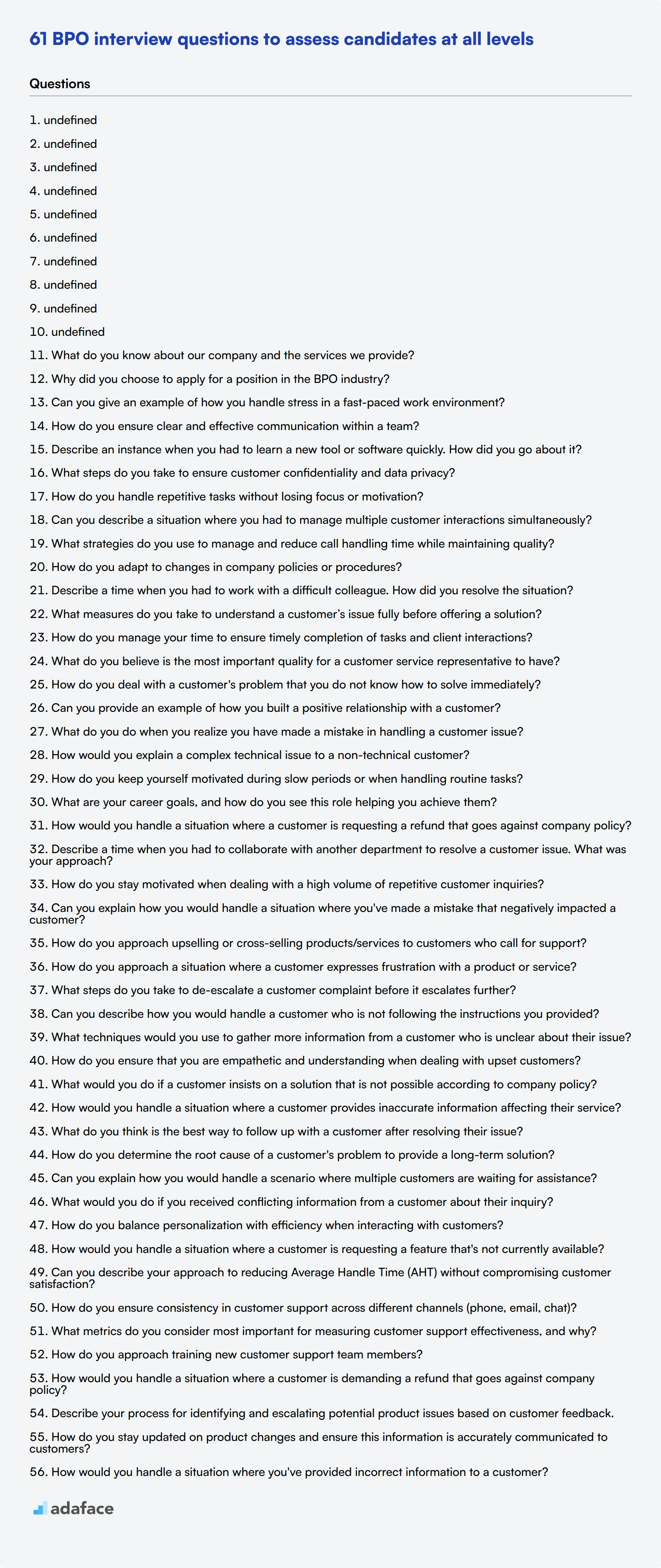 61 BPO Interview Questions Adaface