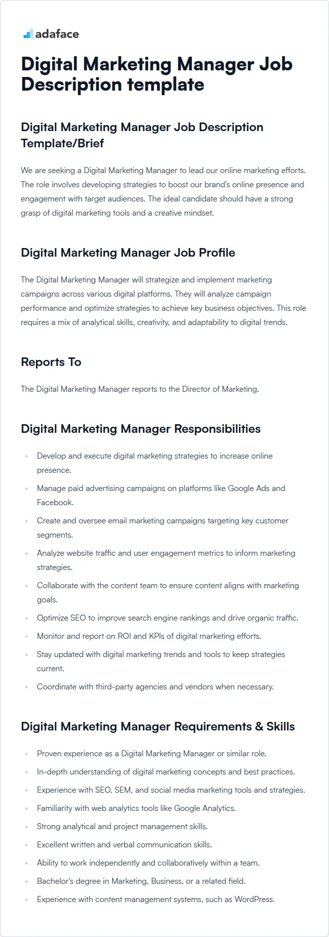 Plantilla de descripción del puesto de Gerente de Marketing Digital
