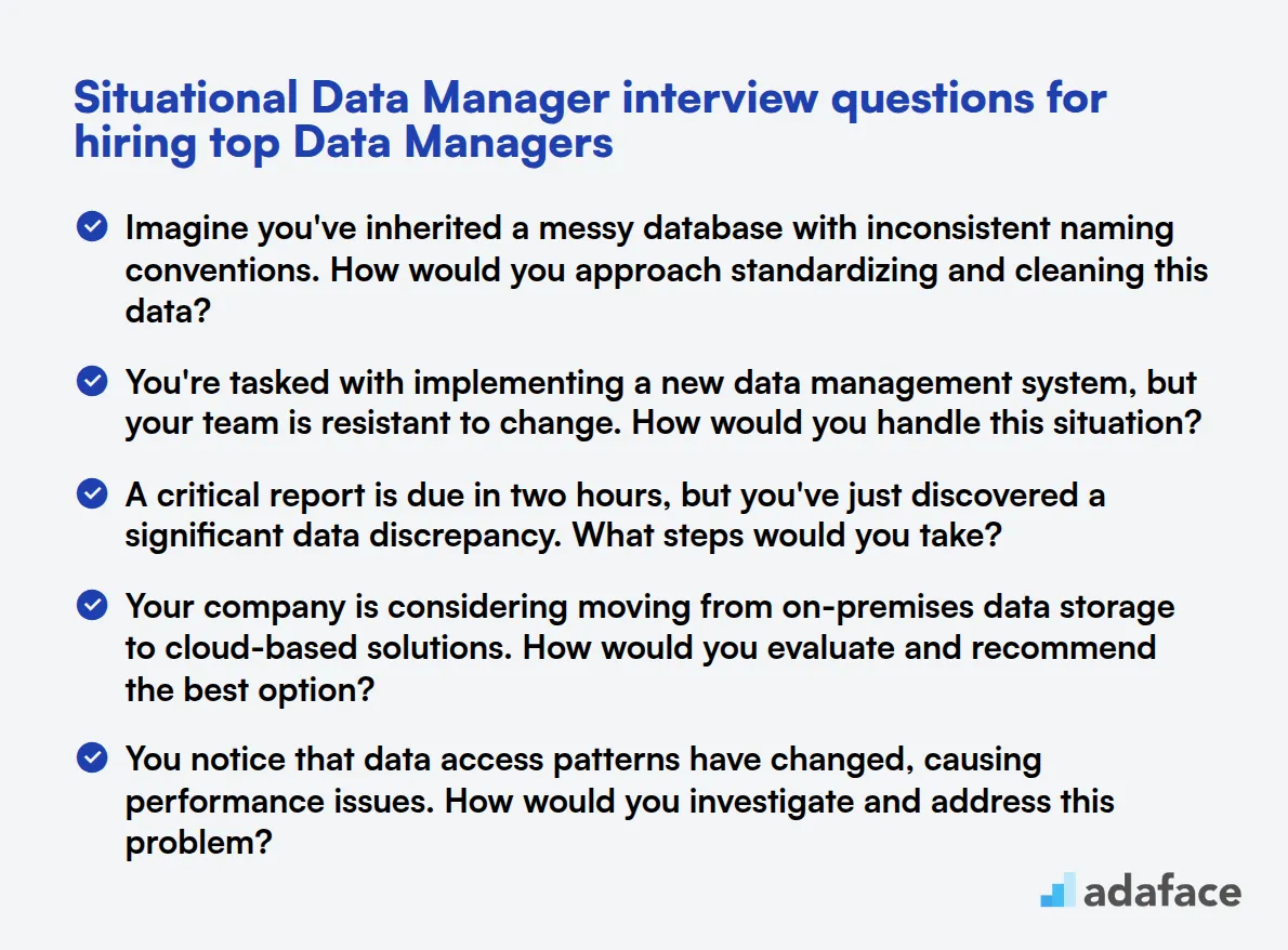 10 situational Data Manager interview questions for hiring top Data Managers