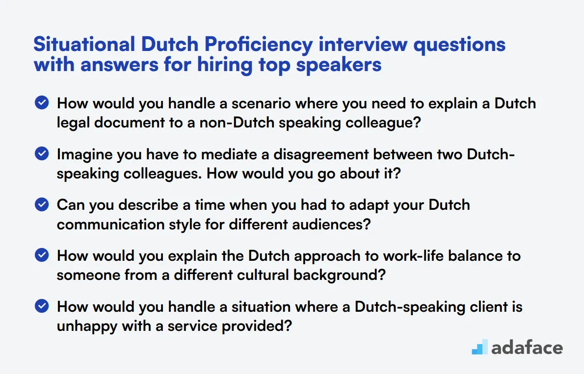 7 situational Dutch Proficiency interview questions with answers for hiring top speakers