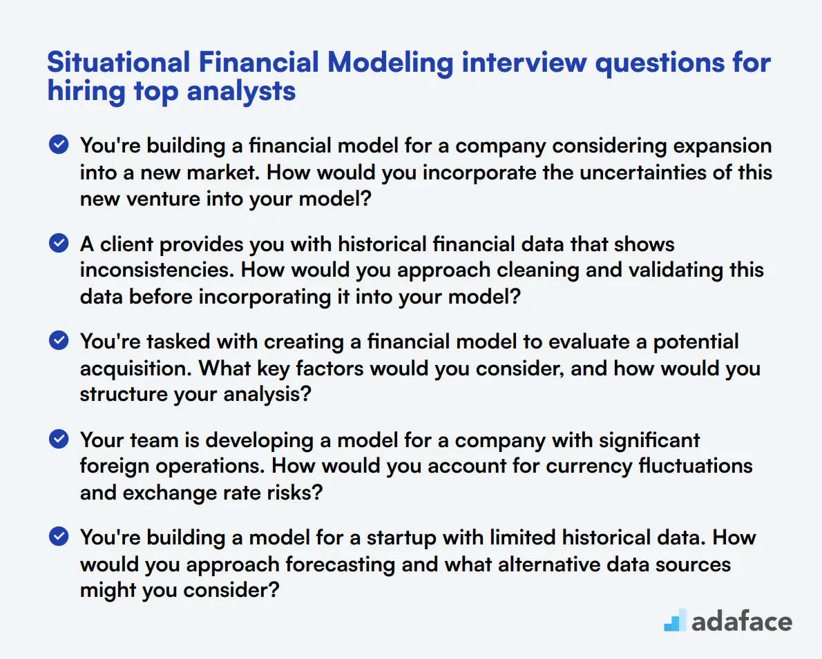 10 situational Financial Modeling interview questions for hiring top analysts