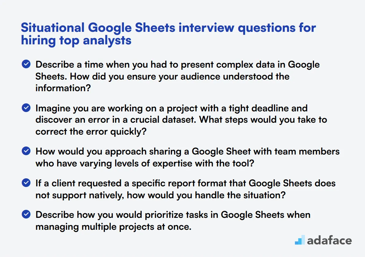 10 situational Google Sheets interview questions for hiring top analysts