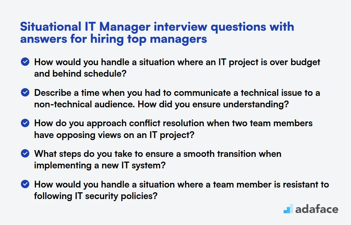 8 situational IT Manager interview questions with answers for hiring top managers