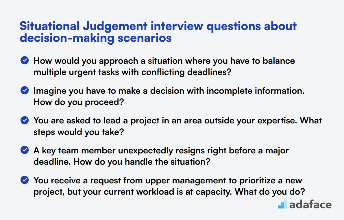 12 Situational Judgement interview questions about decision-making scenarios