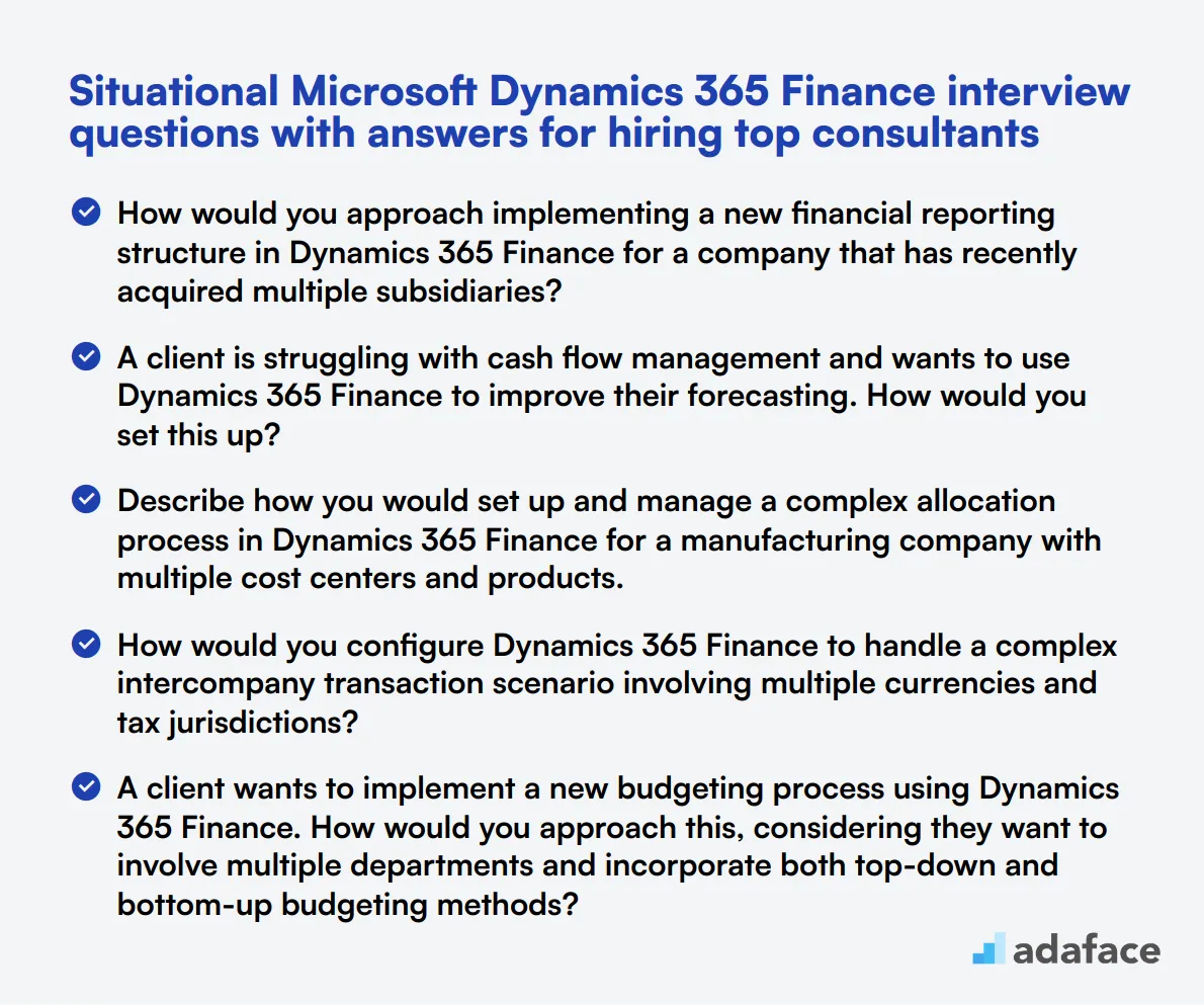 5 situational Microsoft Dynamics 355 Finance interview questions with answers for hiring top consultants