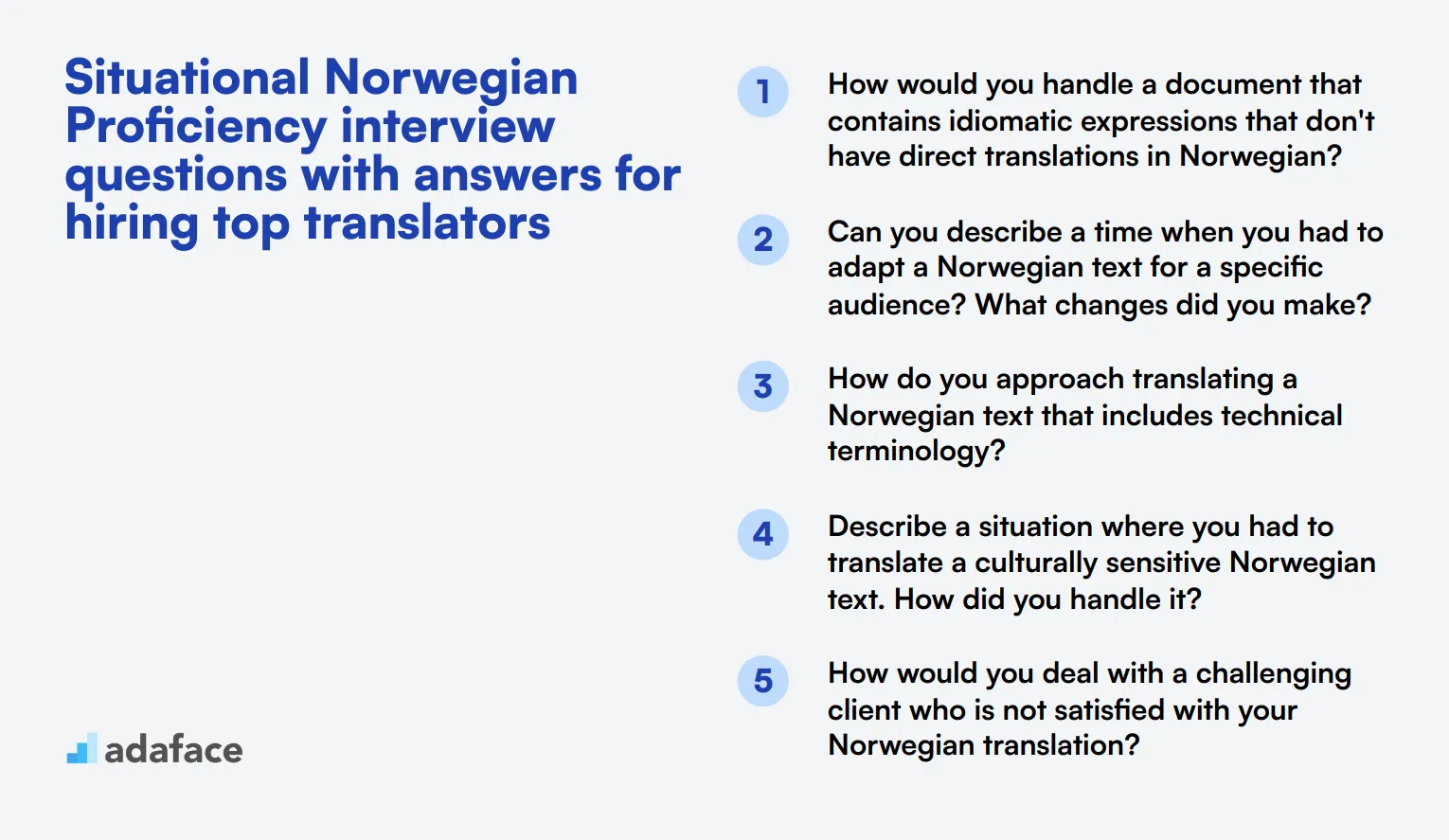 7 situational Norwegian Proficiency interview questions with answers for hiring top translators