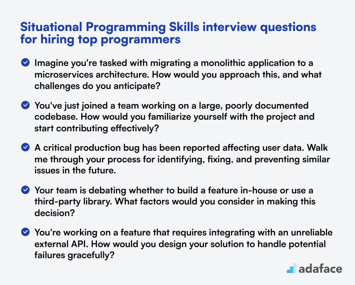 12 situational Programming Skills interview questions for hiring top programmers