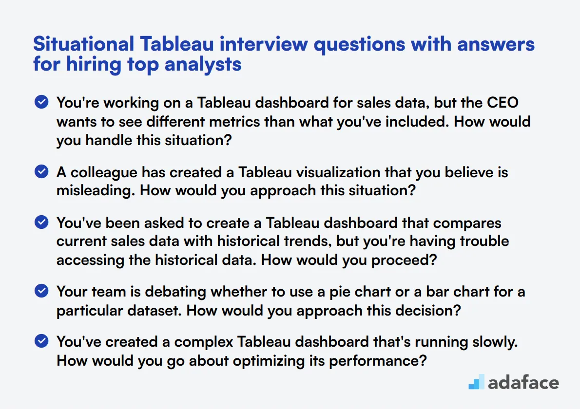 9 situational Tableau interview questions with answers for hiring top analysts