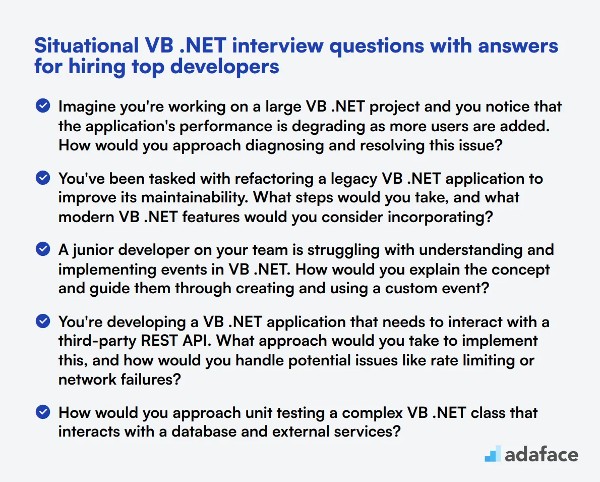 7 situational VB .NET interview questions with answers for hiring top developers