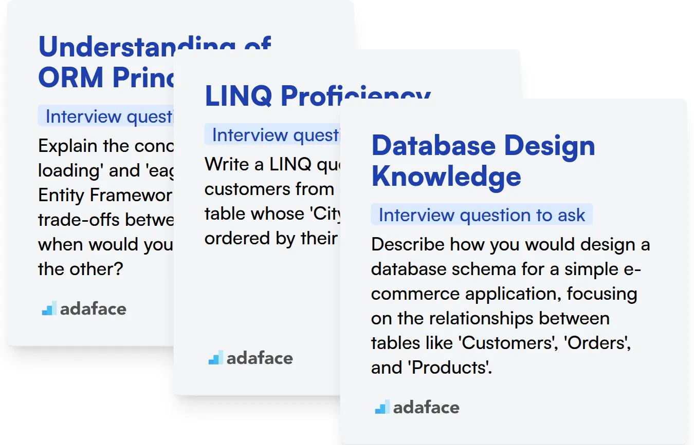 Which Entity Framework skills should you evaluate during the interview phase?