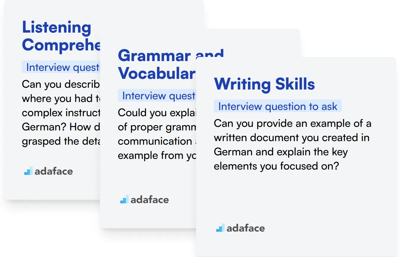 Which German Proficiency skills should you evaluate during the interview phase?