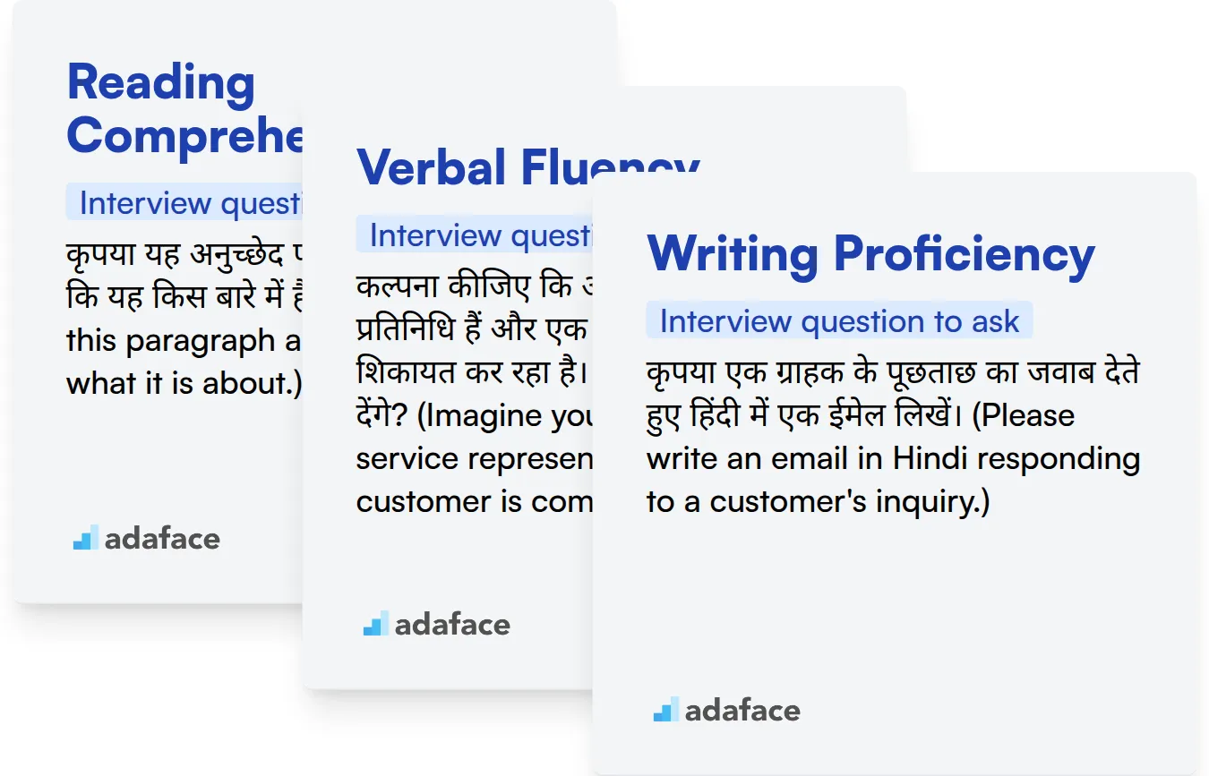 Which Hindi Proficiency skills should you evaluate during the interview phase?