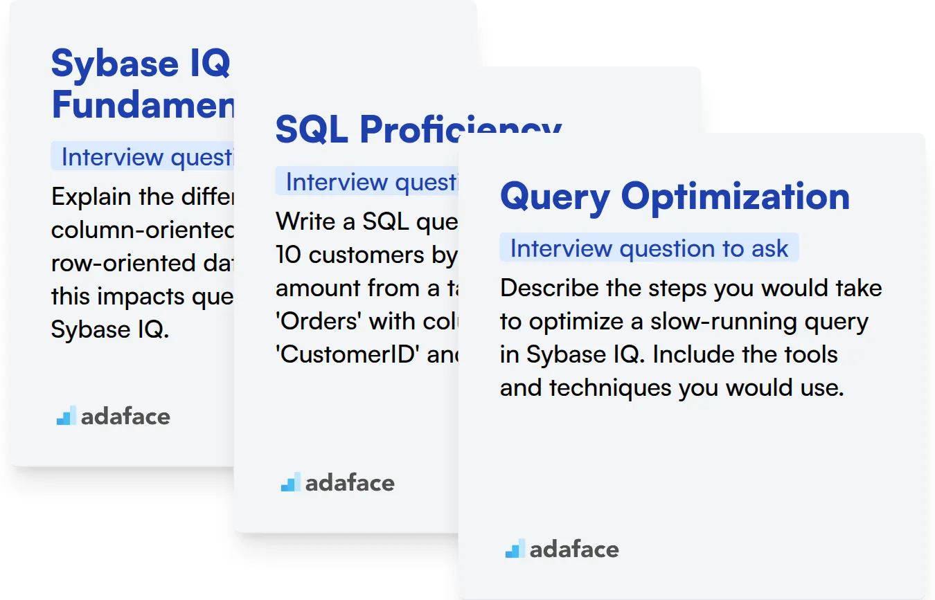 Which Sybase IQ (SAP IQ) skills should you evaluate during the interview phase?
