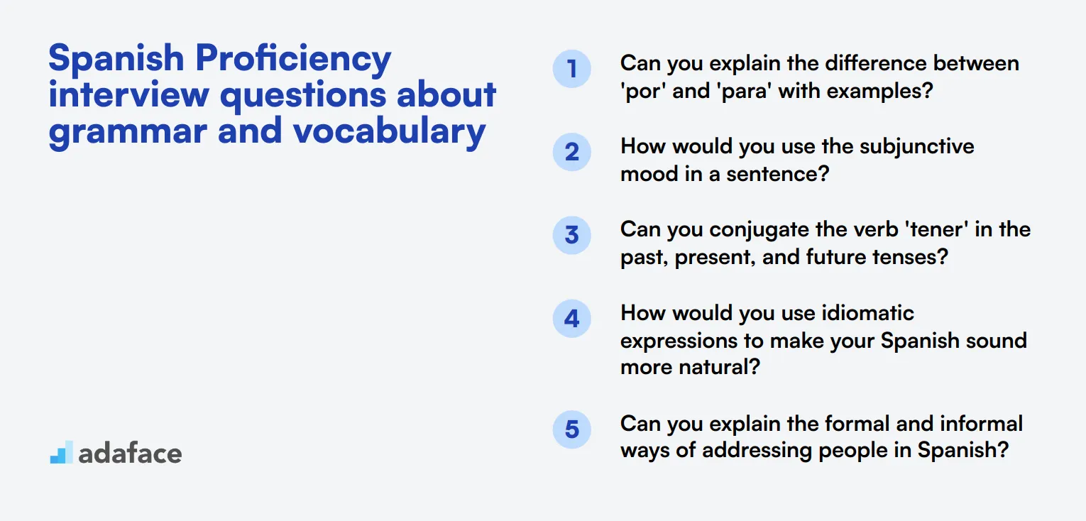 12 Spanish Proficiency interview questions about grammar and vocabulary