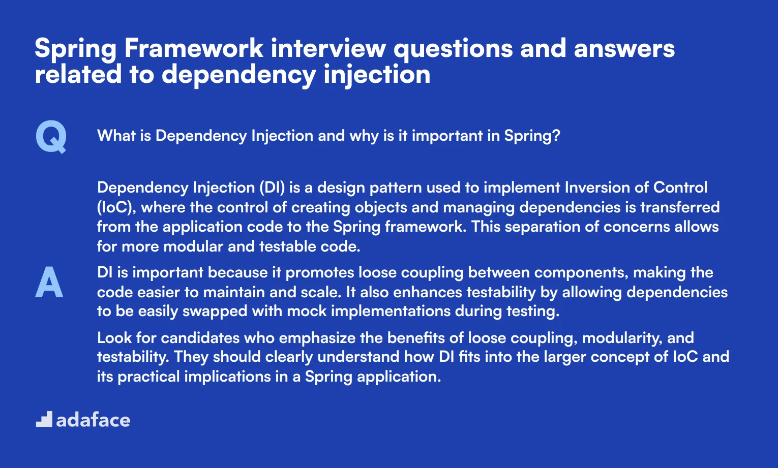 8 Spring Framework interview questions and answers related to dependency injection