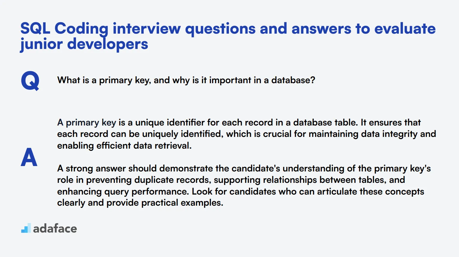 8 SQL Coding interview questions and answers to evaluate junior developers