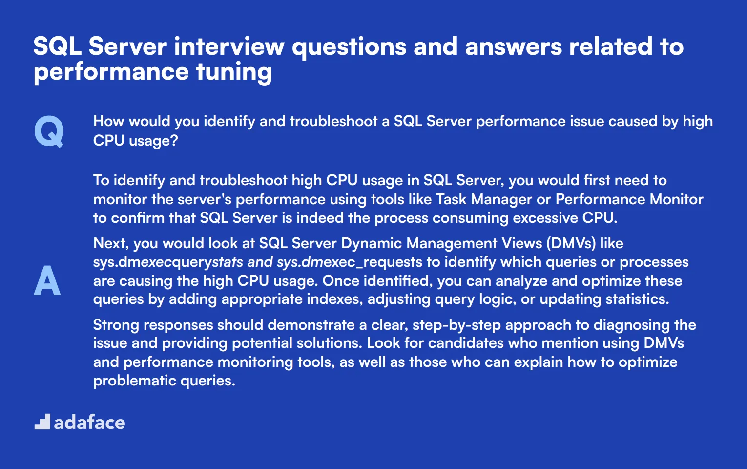 9 SQL Server interview questions and answers related to performance tuning