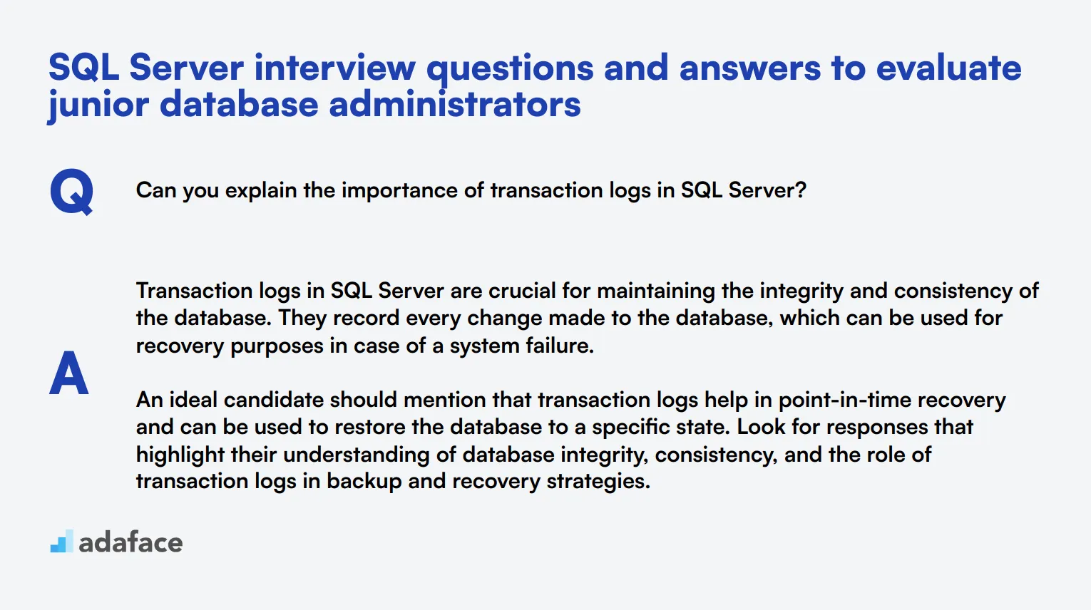 8 SQL Server interview questions and answers to evaluate junior database administrators