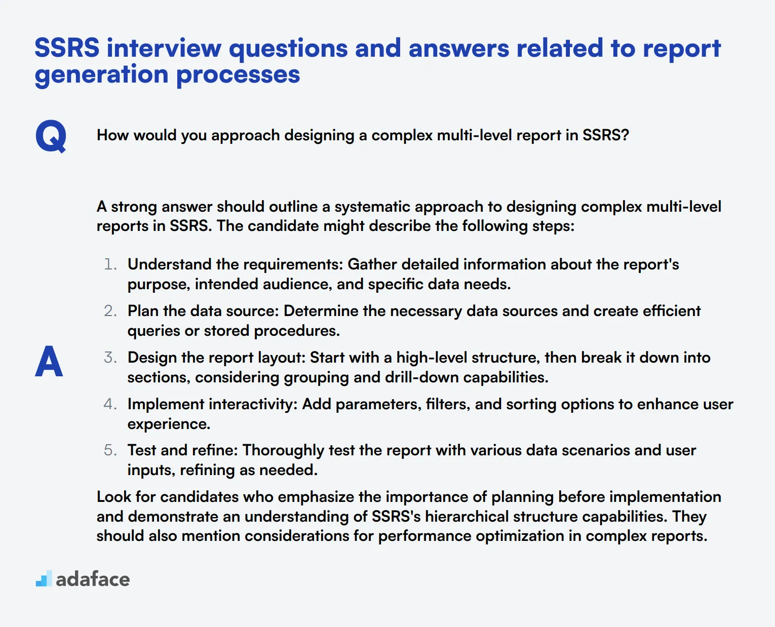 7 SSRS interview questions and answers related to report generation processes