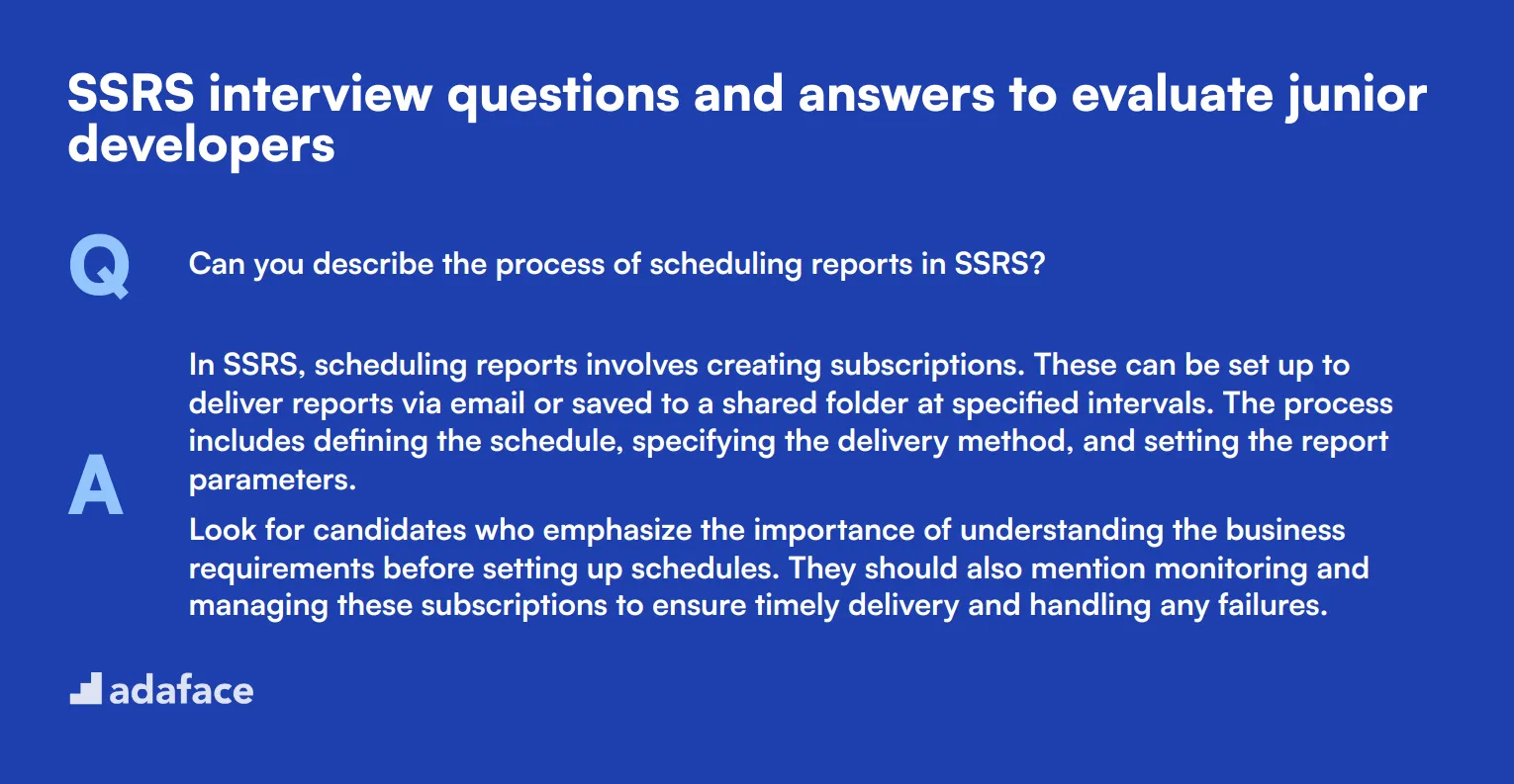 8 SSRS interview questions and answers to evaluate junior developers