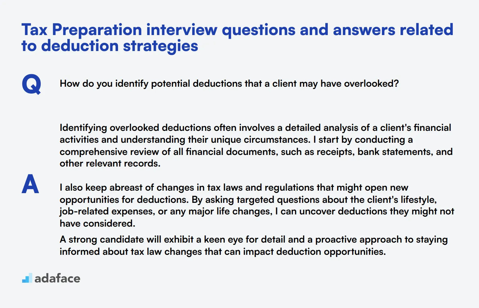 6 Tax Preparation interview questions and answers related to deduction strategies