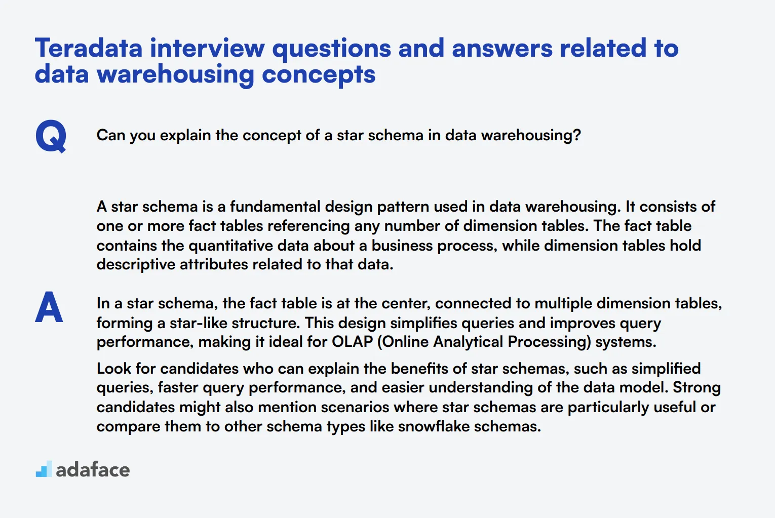 5 Teradata interview questions and answers related to data warehousing concepts