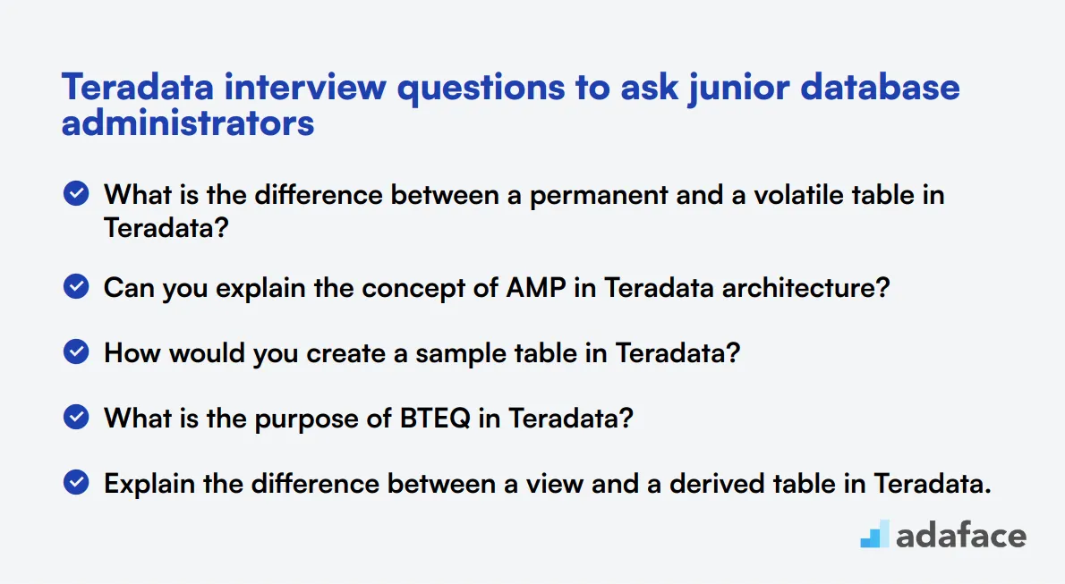 20 Teradata interview questions to ask junior database administrators