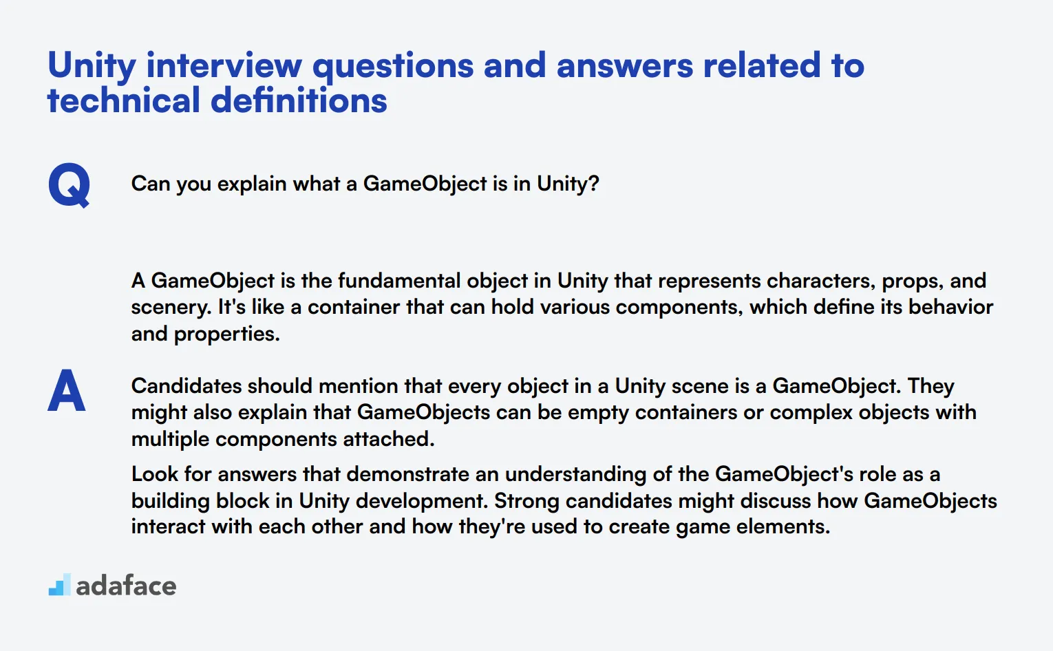 9 Unity interview questions and answers related to technical definitions