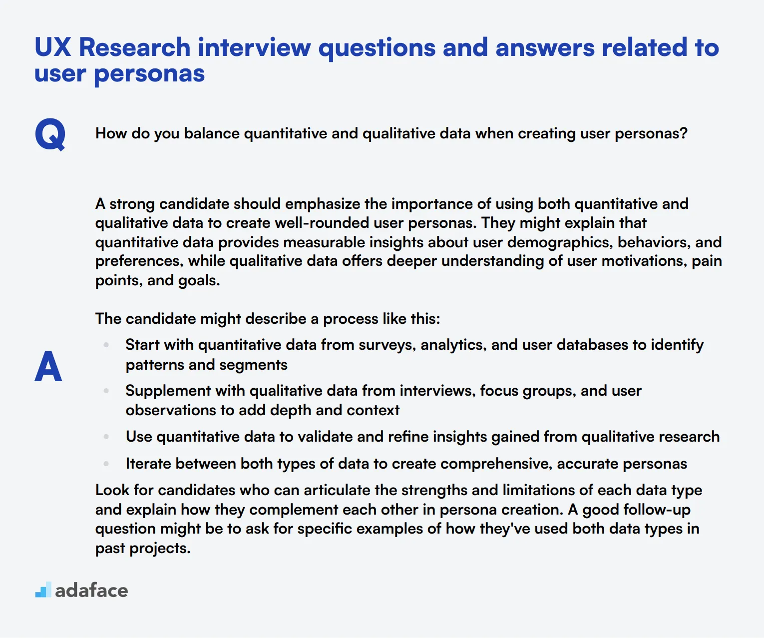 5 UX Research interview questions and answers related to user personas