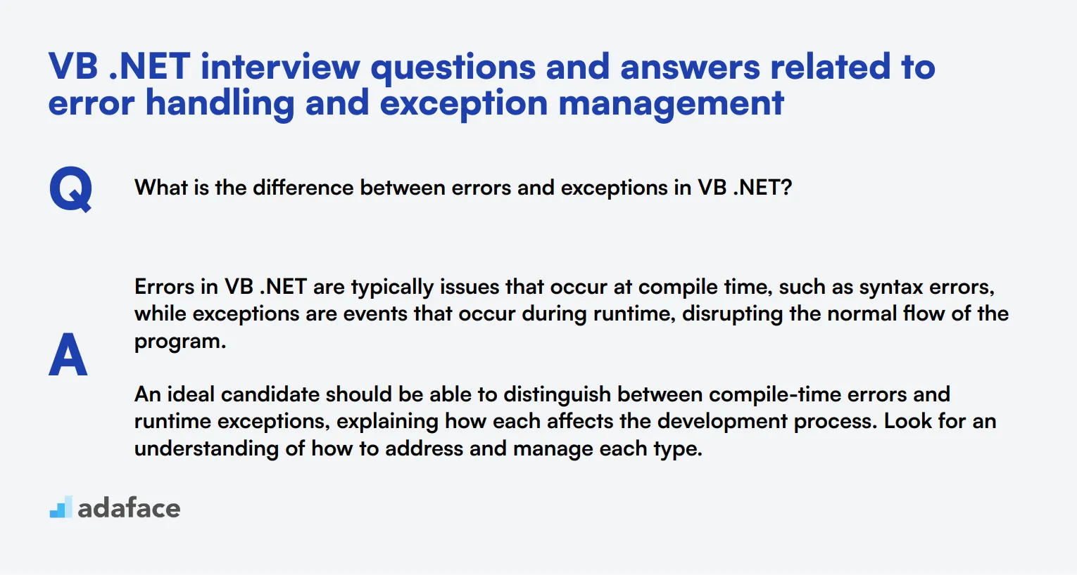 8 VB .NET interview questions and answers related to error handling and exception management