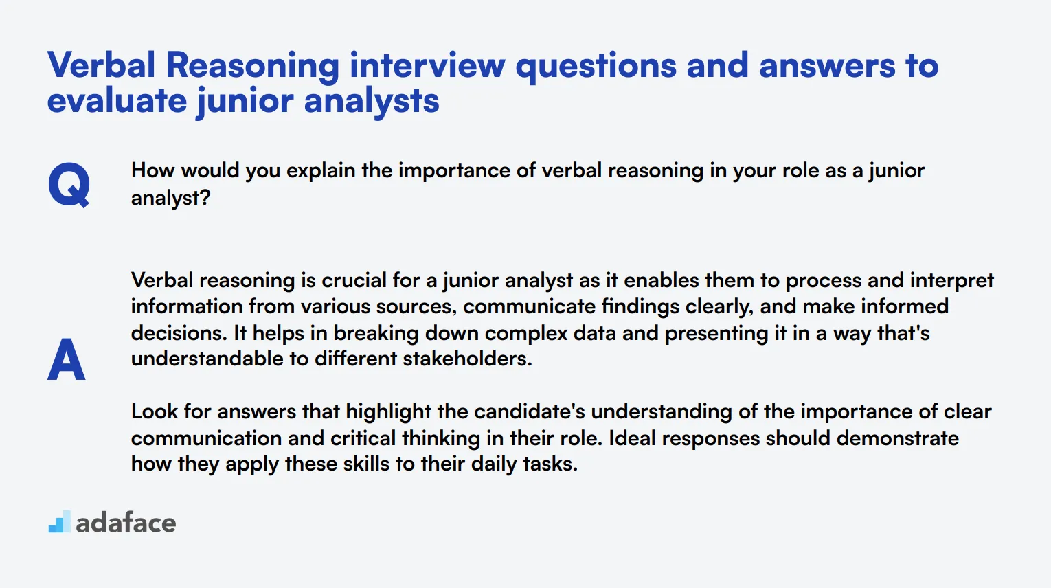 8 Verbal Reasoning interview questions and answers to evaluate junior analysts