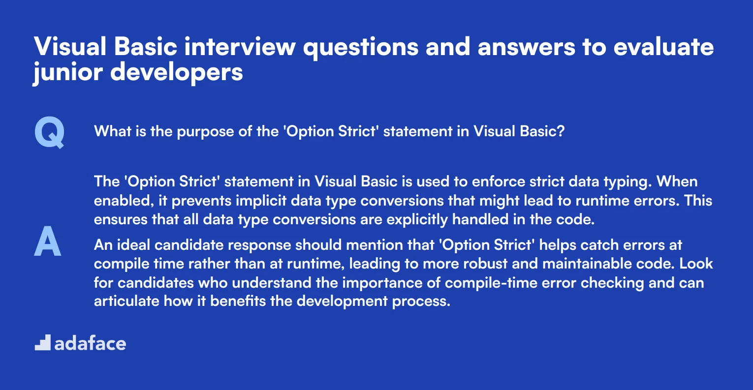 8 Visual Basic interview questions and answers to evaluate junior developers