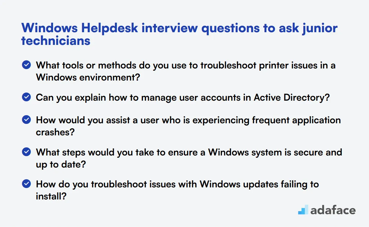 20 Windows Helpdesk interview questions to ask junior technicians